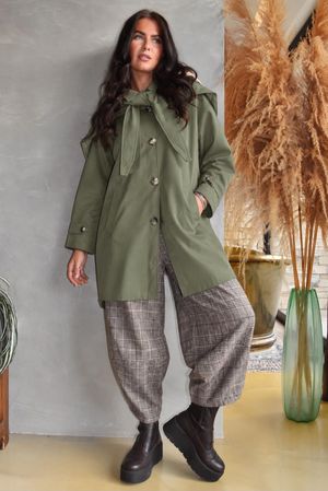 Dunbar Neckerchief Hood Gaberdine Coat Heritage Green